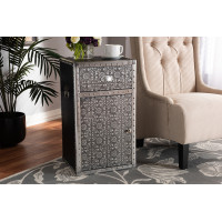Baxton Studio HY2AB017-Grey-Cabinet Cosette Vintage Industrial Silver Metal Floral Accent Cabinet